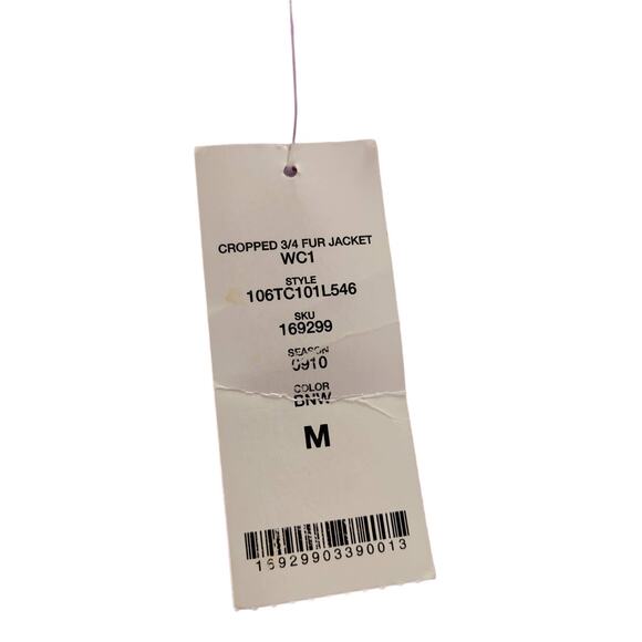 Bebe Brown Faux Fur Crop Jacket Size M Party Coat Feather Look 3/4 Sleeve - Picture 13 of 13